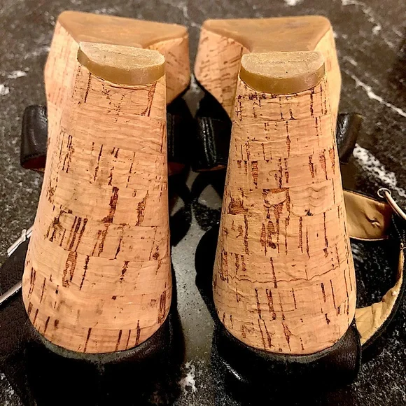 Nine West Black Strap Cork Wedge Sandals - Picture 9 of 10